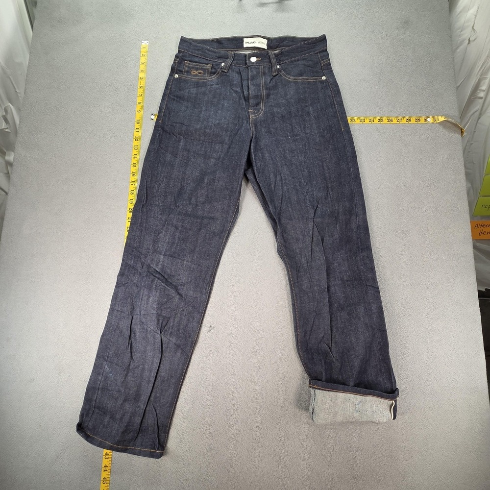 PLAC DIO Jeans Mens Blue Selvedge Raw‎ Denim Regular Straight Stretch Fits 31x30